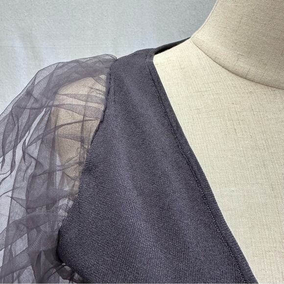 Zara organza statement puff sleeve knit cropped wrap top size large NWT - Picture 13 of 16